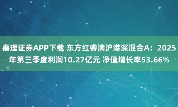 嘉理证券APP下载 东方红睿满沪港深混合A：2025年第三季度利润10.27亿元 净值增长率53.66%