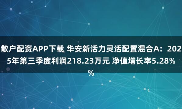 散户配资APP下载 华安新活力灵活配置混合A：2025年第三季度利润218.23万元 净值增长率5.28%